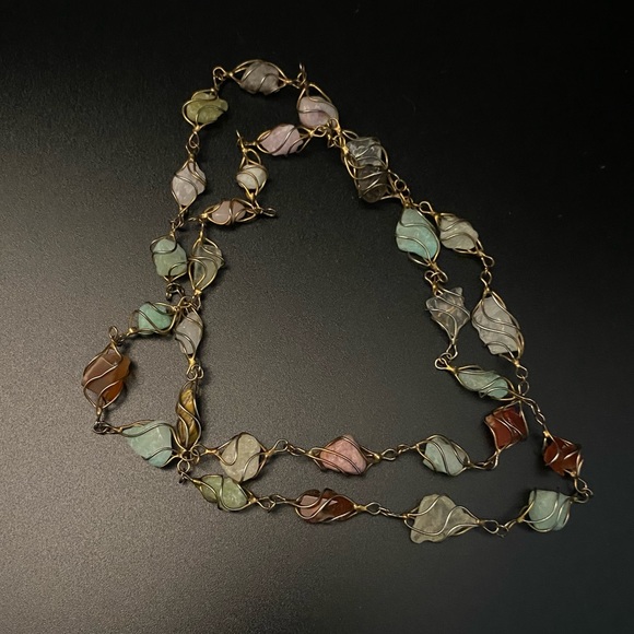 Sterling Silver Wrapped Natural Healing Gemstones Necklace, handmade - Picture 13 of 15